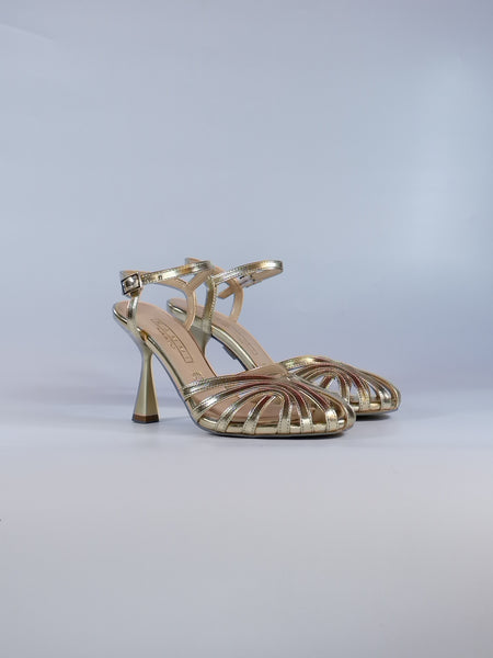 KAMMI - SANDALO DONNA LAMINATO PLATINO CON TACCO 4858006