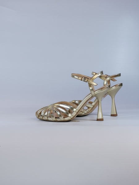 KAMMI - SANDALO DONNA LAMINATO PLATINO CON TACCO 4858006