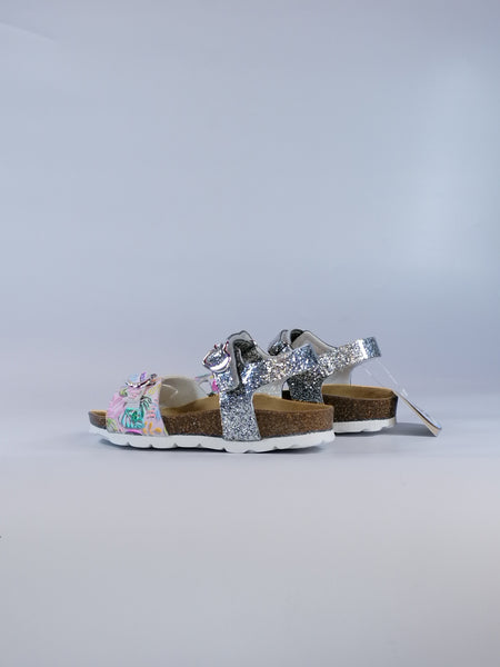 GRUNLAND - SANDALO BAMBINA ARGENTO E FANTASIA CON PLANTARE CON FIBBIE REGOLABILI SB0957