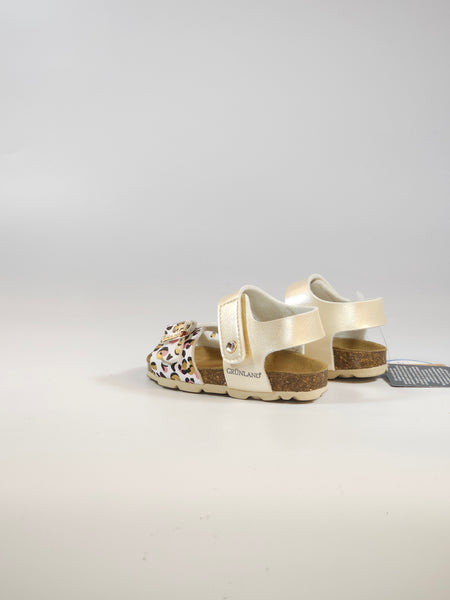 GRUNLAND - SANDALO BAMBINA PLATINO E ANIMALIER MULTICOLOR CON PLANTARE SB1114