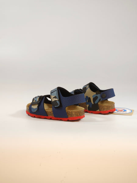 GRUNLAND - SANDALO BAMBINO CON PLANTARE BLU MILITARE CON SUOLA ROSSA CON FIBBIE REGOLABILI SB1120 SB1122