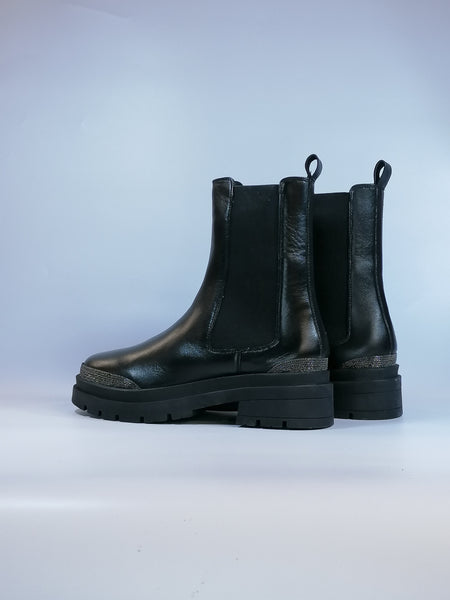 KAMMI - STIVALETTO COMBAT BEATLES IN PELLE NERA CON DETTAGLIO METALLICO NAOMI11