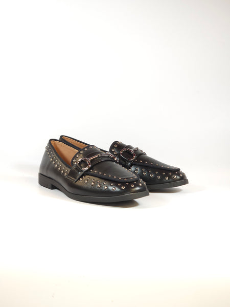 KAMMI - MOCASSINO NERO CON BORCHIETTE E MORSETTO ARGENTATO BRUNITO PER DONNA 9062