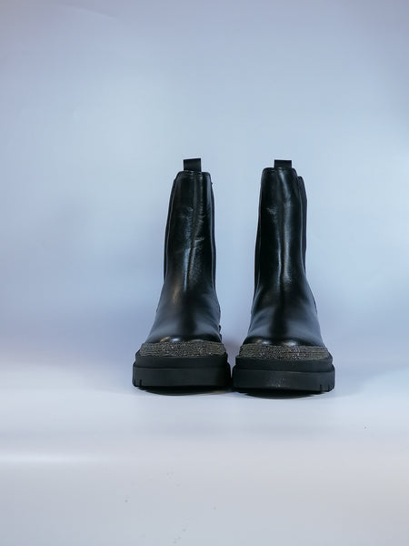 KAMMI - STIVALETTO COMBAT BEATLES IN PELLE NERA CON DETTAGLIO METALLICO NAOMI11