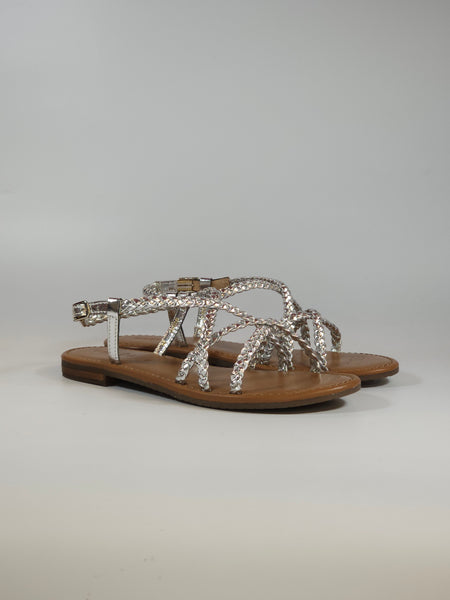 GEOX - SANDALO FLAT ARGENTO CON SOTTOPIEDE IMBOTTITO PER DONNA D55LXD