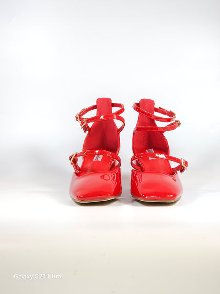 dalzoppo.it - SCARPA CON TACCO DI 6 CM IN VERNICE ROSSA CON 3 CINTURINI E PUNTA QUADRATA PER DONNA G10059