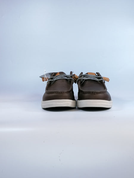 HEY DUDE - SCARPA CON LACCI ELASTICIZZATI IMPERMEABILE IN PELLE MARRONE/GRIGIO WALLY GRIP CRAFT LEATHER GREY PER UOMO