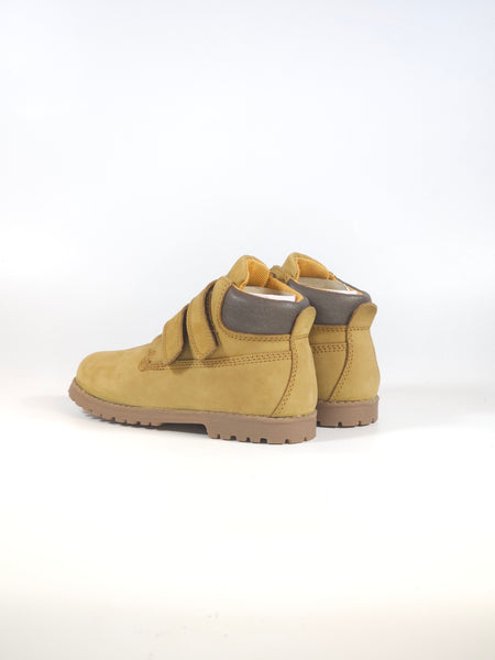 GRUNLAND - STIVALETTO GIALLONE IN PELLE OCRA CON STRAPPI PER BAMBINI PP0474