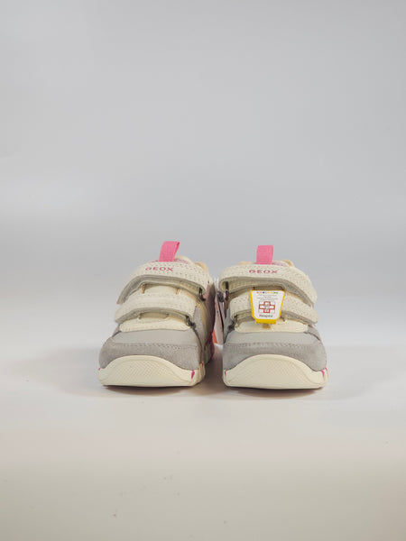 GEOX - SCARPA DA GINNASTICA PER BAMBINA PRIMI PASSI ROSA, FUXIA, GRIGIA E BIANCA CON STRAPPI B3558C