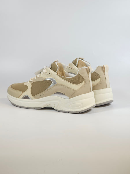 GEOX - SCARPA SNEAKERS PER DONNA TAUPE BEIGE E ARGENTO D55YLA