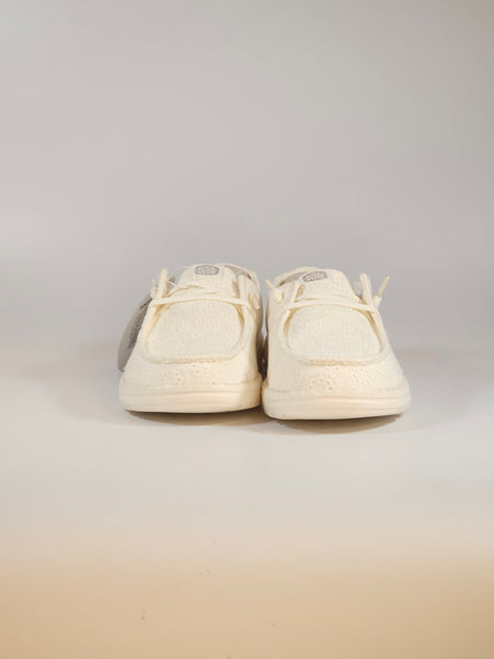 HEY DUDE - SCARPA LEGGERA IN TELA BIANCA IN SANGALLO WENDY EYELET LACE PER DONNA