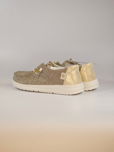 HEY DUDE - SCARPA LEGGERA IN TELA DORATA IN LUREX WENDY METALLIC SPARKLE