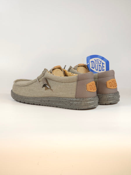 HEY DUDE - SCARPA LEGGERA IN TELA WALLY WASHED CANVAS GRIGIA CON SUOLA GRIGIA CHARCOAL PER UOMO
