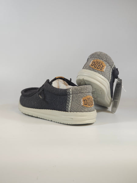 HEY DUDE - SCARPA LEGGERA IN TELA WALLY JUTE NERO E GRANITO PER UOMO