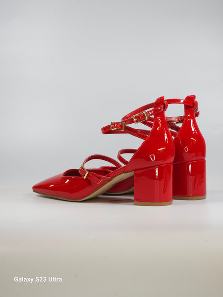 dalzoppo.it - SCARPA CON TACCO DI 6 CM IN VERNICE ROSSA CON 3 CINTURINI E PUNTA QUADRATA PER DONNA G10059