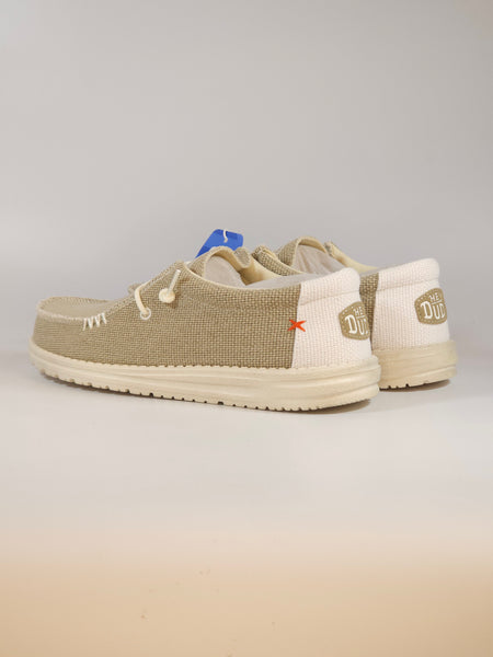 HEY DUDE - SCARPA LEGGERA IN TELA WALLY BRAIDED OFF WHITE BIANCA E GHIACCIO PER UOMO