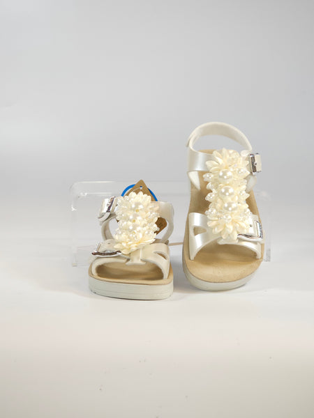 GRUNLAND - SANDALO PER BAMBINA BIANCO CON PERLE E TULLE CON PLANTARE SA2053