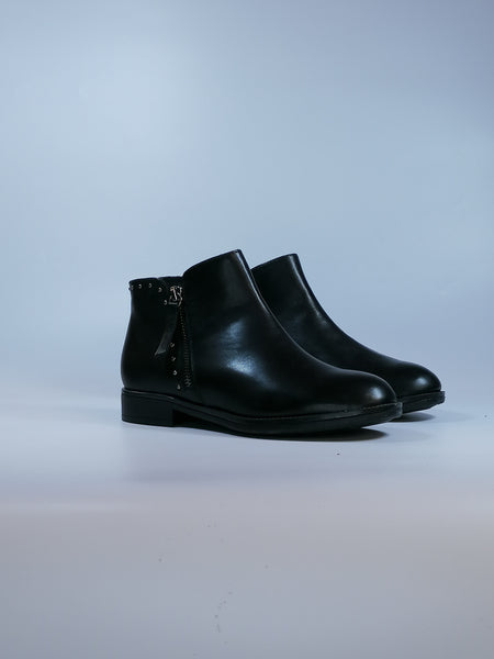 GEOX - STIVALETTO IN PELLE NERA CON BORCHIETTE E ZIP INTERNA D16QAA
