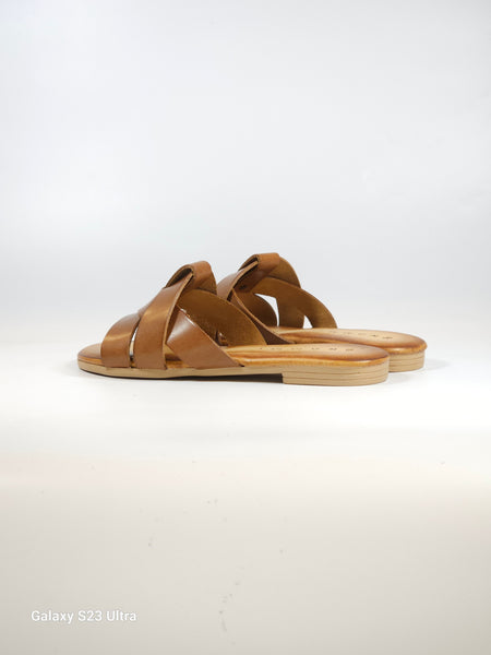 KAMMI - CIABATTA DONNA IN PELLE CUOIO INTRECCIATA SULLA TOMAIA MH221