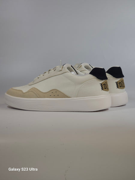 HEY DUDE - SCARPA GINNICA LEGGERA IN TELA E PELLE HUDSON M CANVAS BIANCA E GREIGE