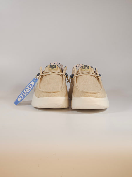 HEY DUDE - SCARPA LEGGERA IN TELA TAN BEIGE E SUOLA ALTA WENDY PEAK CHAMBRAY WOVEN PER DONNA