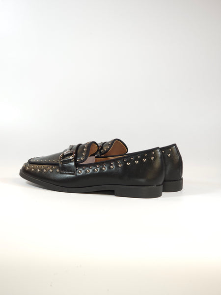 KAMMI - MOCASSINO NERO CON BORCHIETTE E MORSETTO ARGENTATO BRUNITO PER DONNA 9062