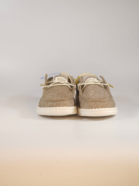 HEY DUDE - SCARPA LEGGERA IN TELA DORATA IN LUREX WENDY METALLIC SPARKLE