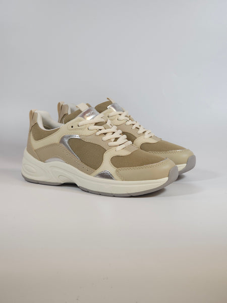 GEOX - SCARPA SNEAKERS PER DONNA TAUPE BEIGE E ARGENTO D55YLA