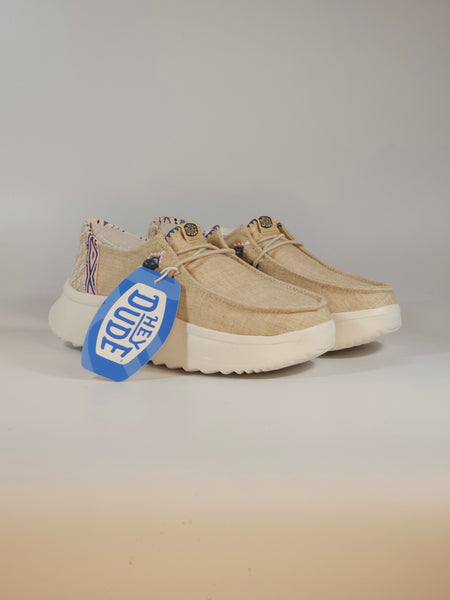 HEY DUDE - SCARPA LEGGERA IN TELA TAN BEIGE E SUOLA ALTA WENDY PEAK CHAMBRAY WOVEN PER DONNA