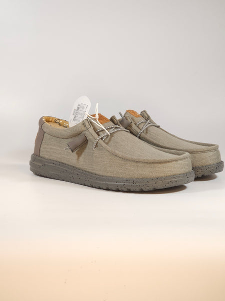 HEY DUDE - SCARPA LEGGERA IN TELA WALLY WASHED CANVAS GRIGIA CON SUOLA GRIGIA CHARCOAL PER UOMO