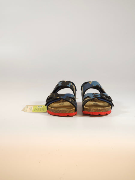 GRUNLAND - SANDALO BAMBINO CON PLANTARE BLU MILITARE CON SUOLA ROSSA CON FIBBIE REGOLABILI SB1120 SB1122
