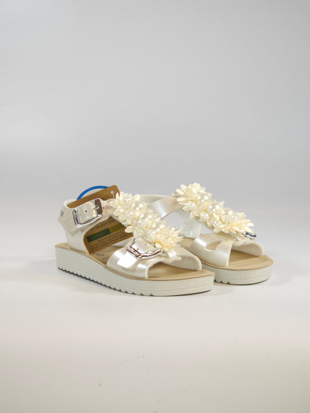 GRUNLAND - SANDALO PER BAMBINA BIANCO CON PERLE E TULLE CON PLANTARE SA2053