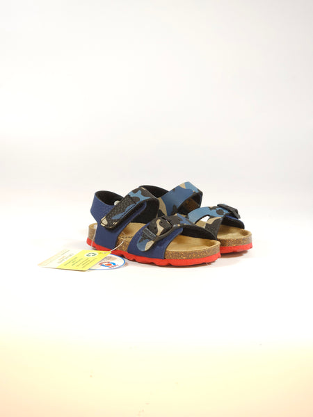 GRUNLAND - SANDALO BAMBINO CON PLANTARE BLU MILITARE CON SUOLA ROSSA CON FIBBIE REGOLABILI SB1120 SB1122
