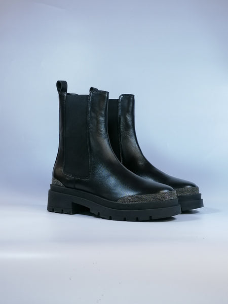 KAMMI - STIVALETTO COMBAT BEATLES IN PELLE NERA CON DETTAGLIO METALLICO NAOMI11