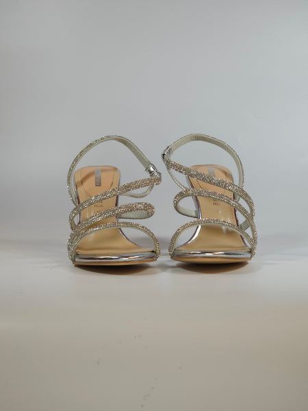 KAMMI - SANDALO LAMINATO ARGENTO CON STRASS ARGENTO CON TACCO DI 9 CM PER DONNA 7600