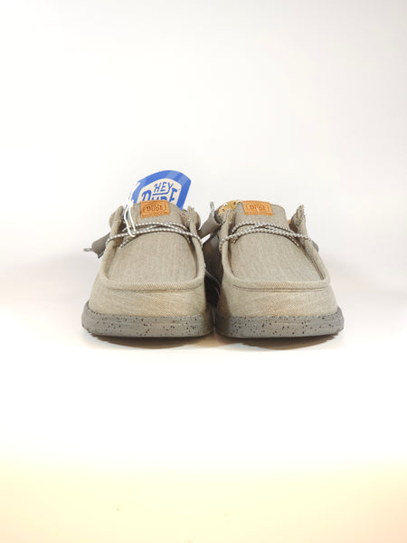 HEY DUDE - SCARPA LEGGERA IN TELA WALLY WASHED CANVAS GRIGIA CON SUOLA GRIGIA CHARCOAL PER UOMO