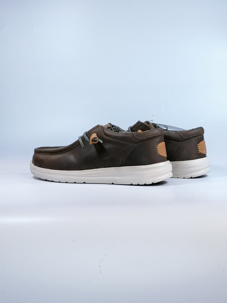 HEY DUDE - SCARPA CON LACCI ELASTICIZZATI IMPERMEABILE IN PELLE MARRONE/GRIGIO WALLY GRIP CRAFT LEATHER GREY PER UOMO