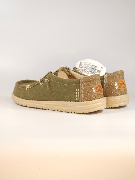 HEY DUDE - SCARPA LEGGERA IN TELA WALLY WORKWEAR GREEN E CREAM VERDE MILITARE E GRIGIO PER UOMO