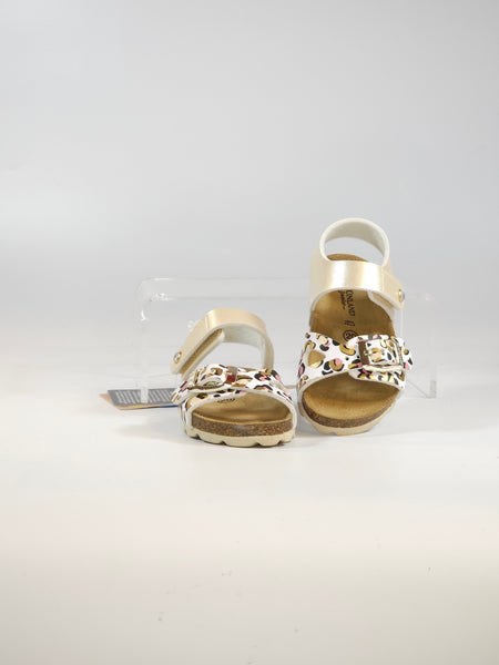 GRUNLAND - SANDALO BAMBINA PLATINO E ANIMALIER MULTICOLOR CON PLANTARE SB1114
