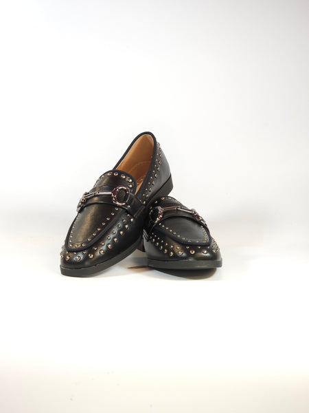 KAMMI - MOCASSINO NERO CON BORCHIETTE E MORSETTO ARGENTATO BRUNITO PER DONNA 9062