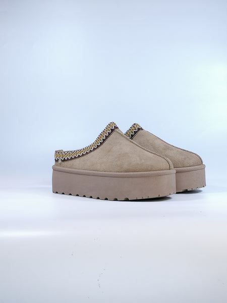 dalzoppo.it - CIABATTA SABOT TAUPE CON PELO INTERNO CON PLATFORM 4CM PER DONNA B24