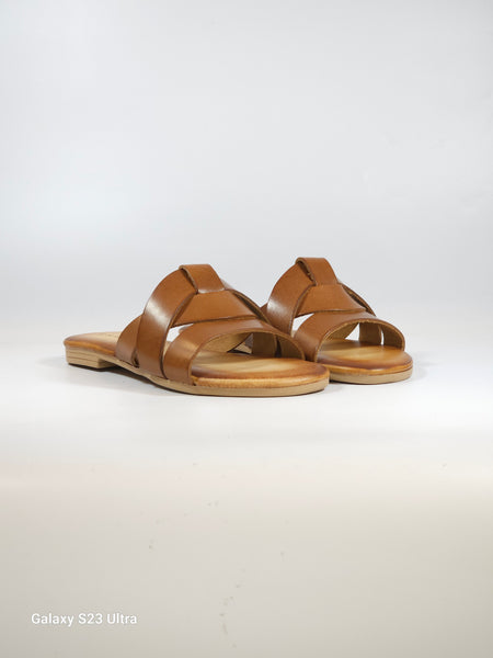 KAMMI - CIABATTA DONNA IN PELLE CUOIO INTRECCIATA SULLA TOMAIA MH221