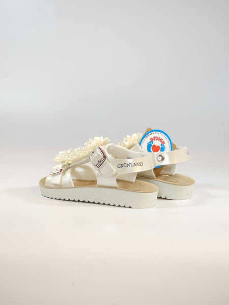 GRUNLAND - SANDALO PER BAMBINA BIANCO CON PERLE E TULLE CON PLANTARE SA2053