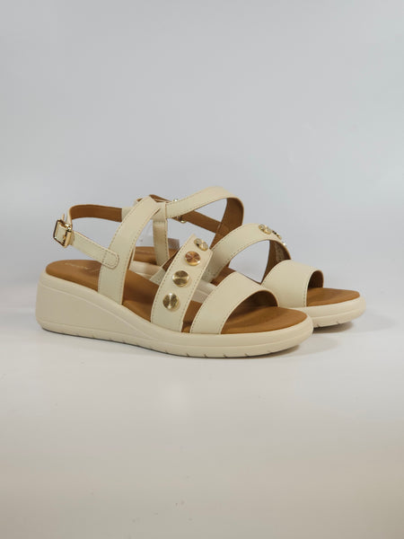 GEOX - SANDALO GHIACCIO CON BORCHIETTE DORATE E ZEPPA DI 5 CM PER DONNA D550EF
