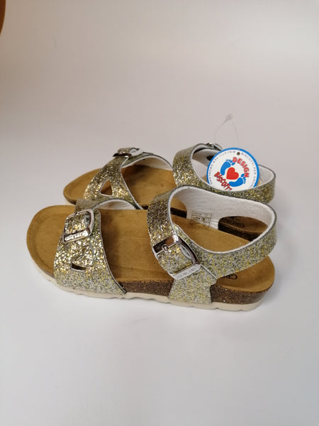 GRUNLAND - SANDALO BAMBINA CON GLITTER DORATO E PLANTARE SB1656-40