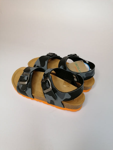 GRUNLAND - SANDALO BAMBINO GRIGIO MILITARE CON SUOLA ARANCIONE SB1680-40