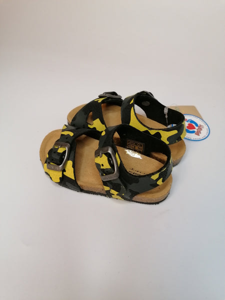 GRUNLAND - SANDALO BAMBINO MILITARE NERO E GIALLO SB1778-40