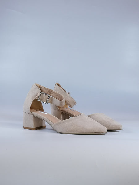 dalzoppo.it - SCARPA BEIGE DONNA CON CINTURINO E FIBBIA IN STRASS CON TACCO 5CM BY233