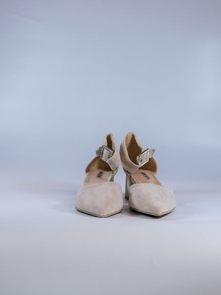 dalzoppo.it - SCARPA BEIGE DONNA CON CINTURINO E FIBBIA IN STRASS CON TACCO 5CM BY233