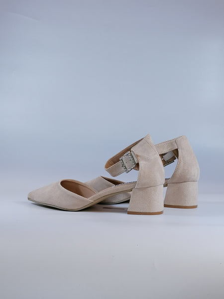 dalzoppo.it - SCARPA BEIGE DONNA CON CINTURINO E FIBBIA IN STRASS CON TACCO 5CM BY233